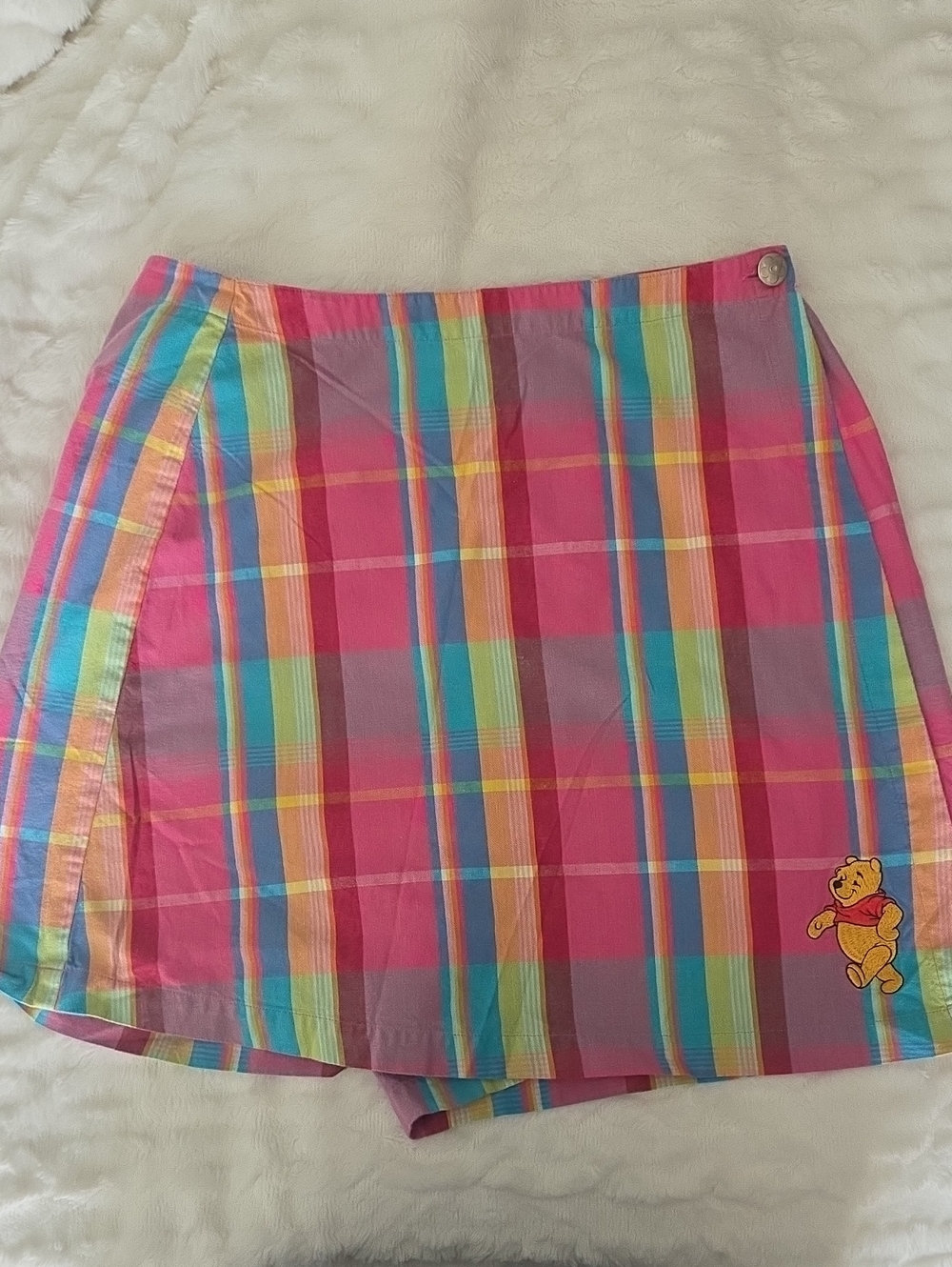 Disney Pink Plaid Mini Skort with Winnie-the-Pooh Patch